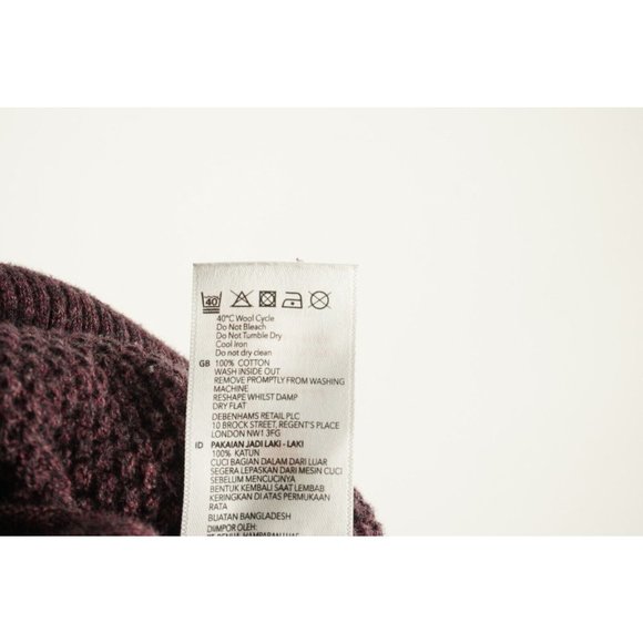 Mantaray Men's XL Burgundy Melange Cotton Open Knit Ribbed V-Neck Jumper Sweater - Picture 6 of 8